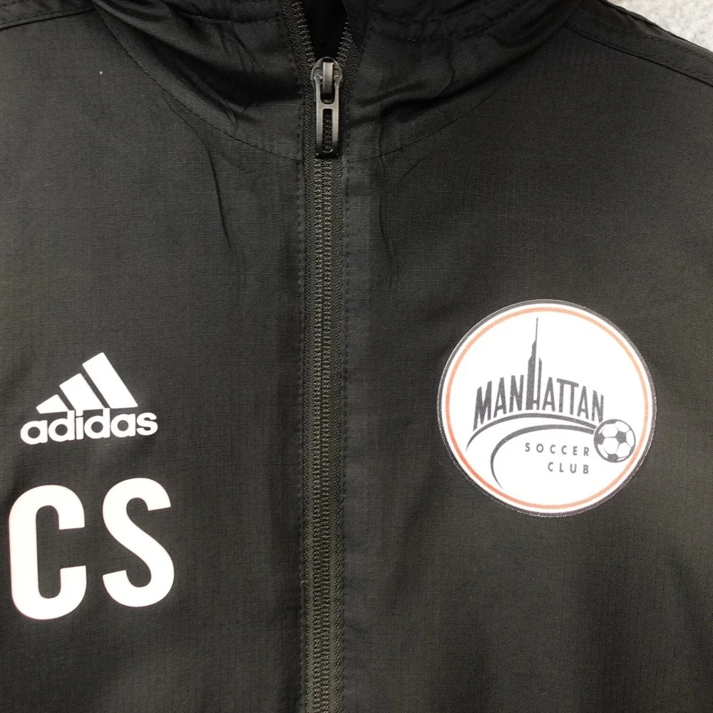 Manhattan Soccer Club Adidas Winter Jacket Boys 11 12Y Black Hoodie Padded CS
